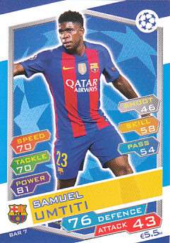 Samuel Umtiti FC Barcelona 2016/17 Topps Match Attax CL #FCB07